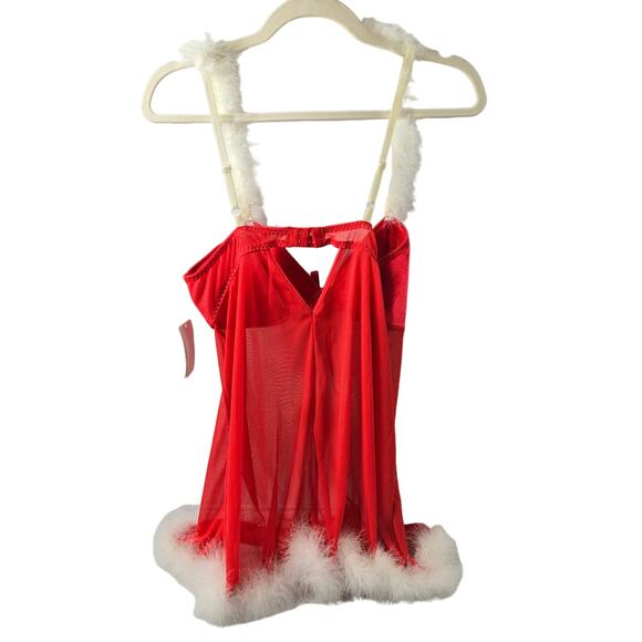 NWT Inner Secrets Mrs Claus Red Velveteen Mesh Maribou Cami size Medium Negligee - Picture 2 of 13